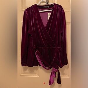 Lauren Ralph Lauren Burgundy Velvet Wrap Style Blouse Size 1X